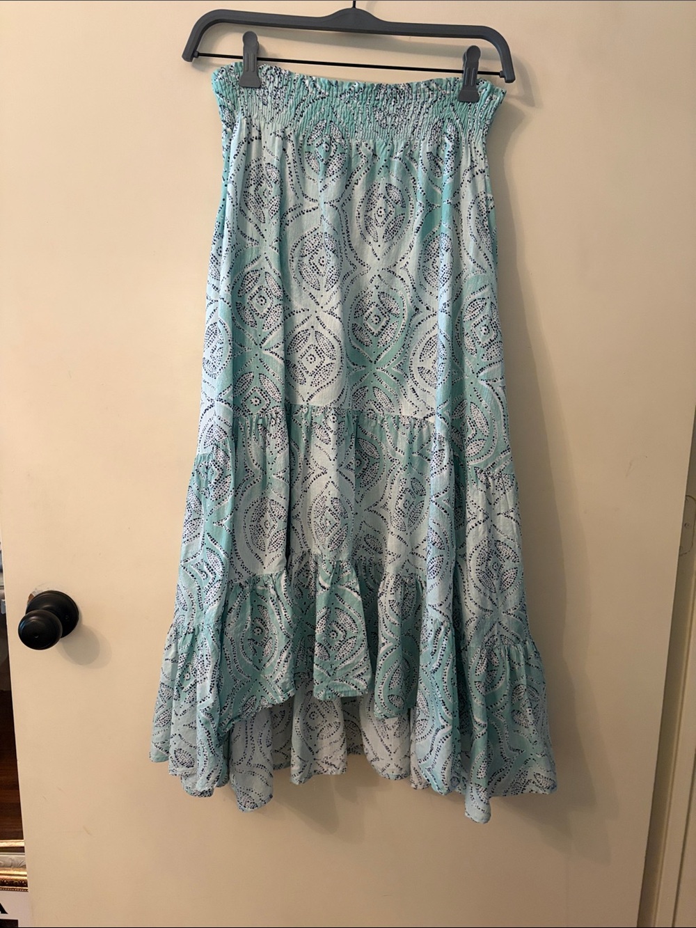 LC Lauren Conrad Aqua Patterned High-Low Tiered Skirt